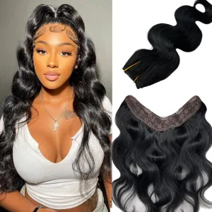 20 Inch Curly Wave Clip in Hair Extensions Human Hair Seamless Double Weft with 5 Secure Clips Remy Human Hair 100G Jet Black Invisible Clip on Hair Extensions One Piece Hairpieces for Women