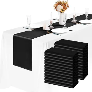 24 Pack Black Satin Table Runners 12 x 72 Inch Long Bright Silk Smooth Fabric Gold Table Runners for Party Wedding Reception Birthday Banquet Decoration