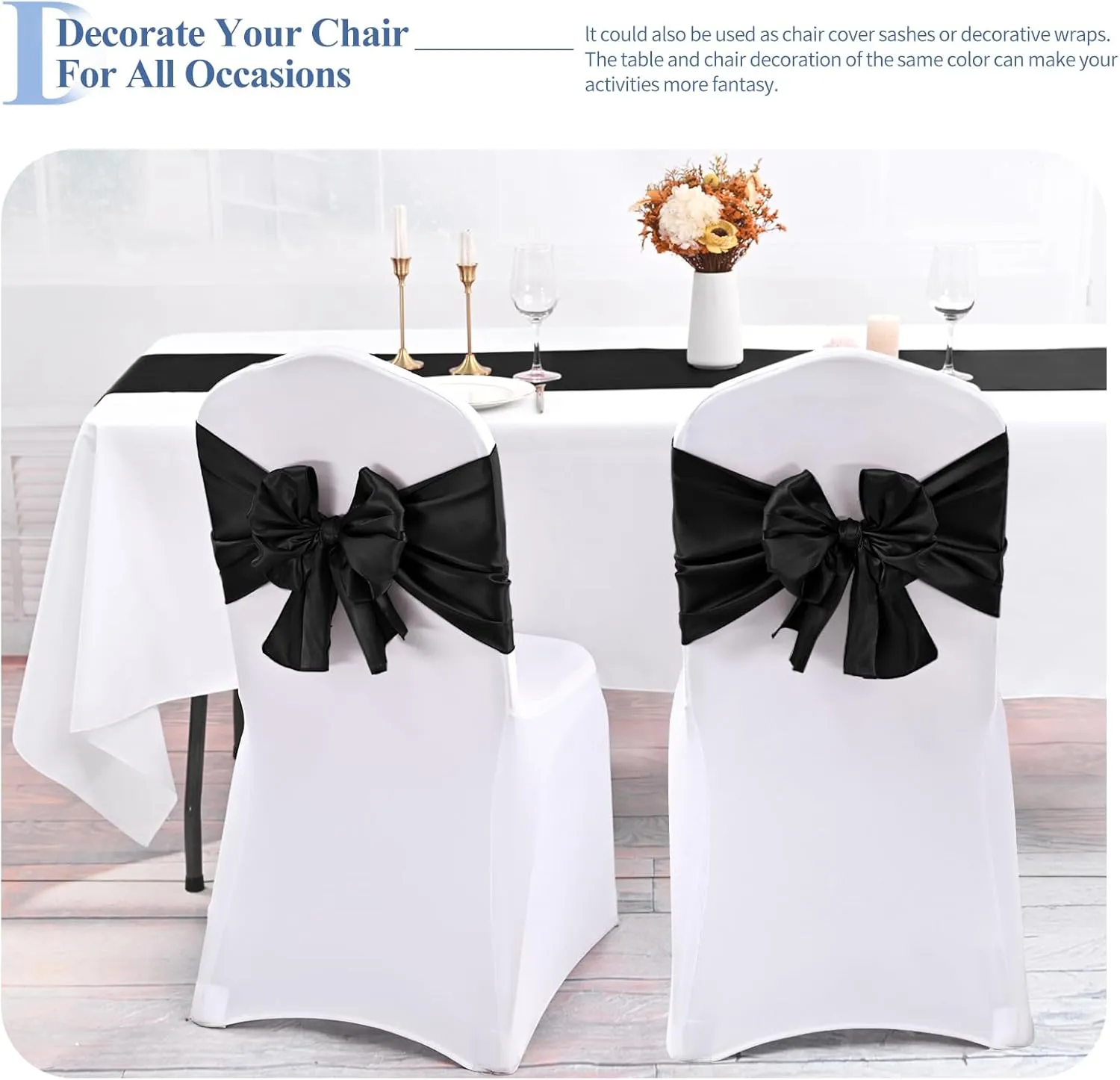 24 Pack Black Satin Table Runners 12 x 72 Inch Long Bright Silk Smooth Fabric Gold Table Runners for Party Wedding Reception Birthday Banquet Decoration