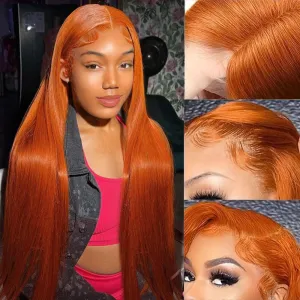 26inch Ginger lace front wigs human hair 13x4 Straight Ginger Orange Lace Front Wigs Human Hair HD Transparent Lace Frontal 350 Colored Human Hair Wig Pre Plucked With Baby Hair 180% Density