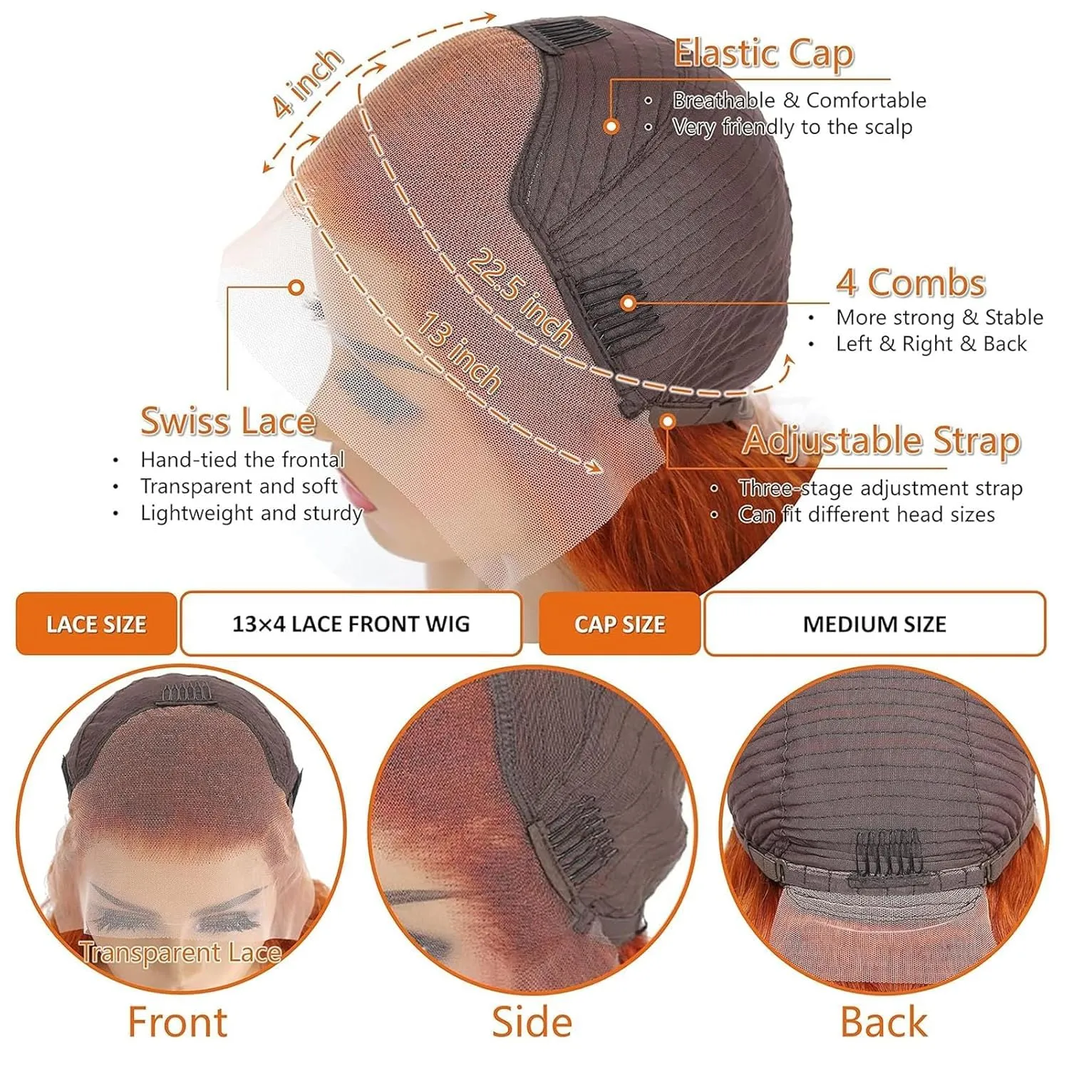 26inch Ginger lace front wigs human hair 13x4 Straight Ginger Orange Lace Front Wigs Human Hair HD Transparent Lace Frontal 350 Colored Human Hair Wig Pre Plucked With Baby Hair 180% Density