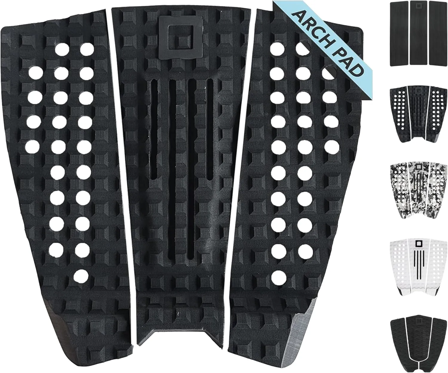 3-Piece Traction Pad - Arch, Flat, or Front - Maximum Grip, Super Strong 3M Adhesive - Fits All Surfboards: Shortboard, Fish, Longboard, SUP, Skimboard - Stomp or Deck Pad