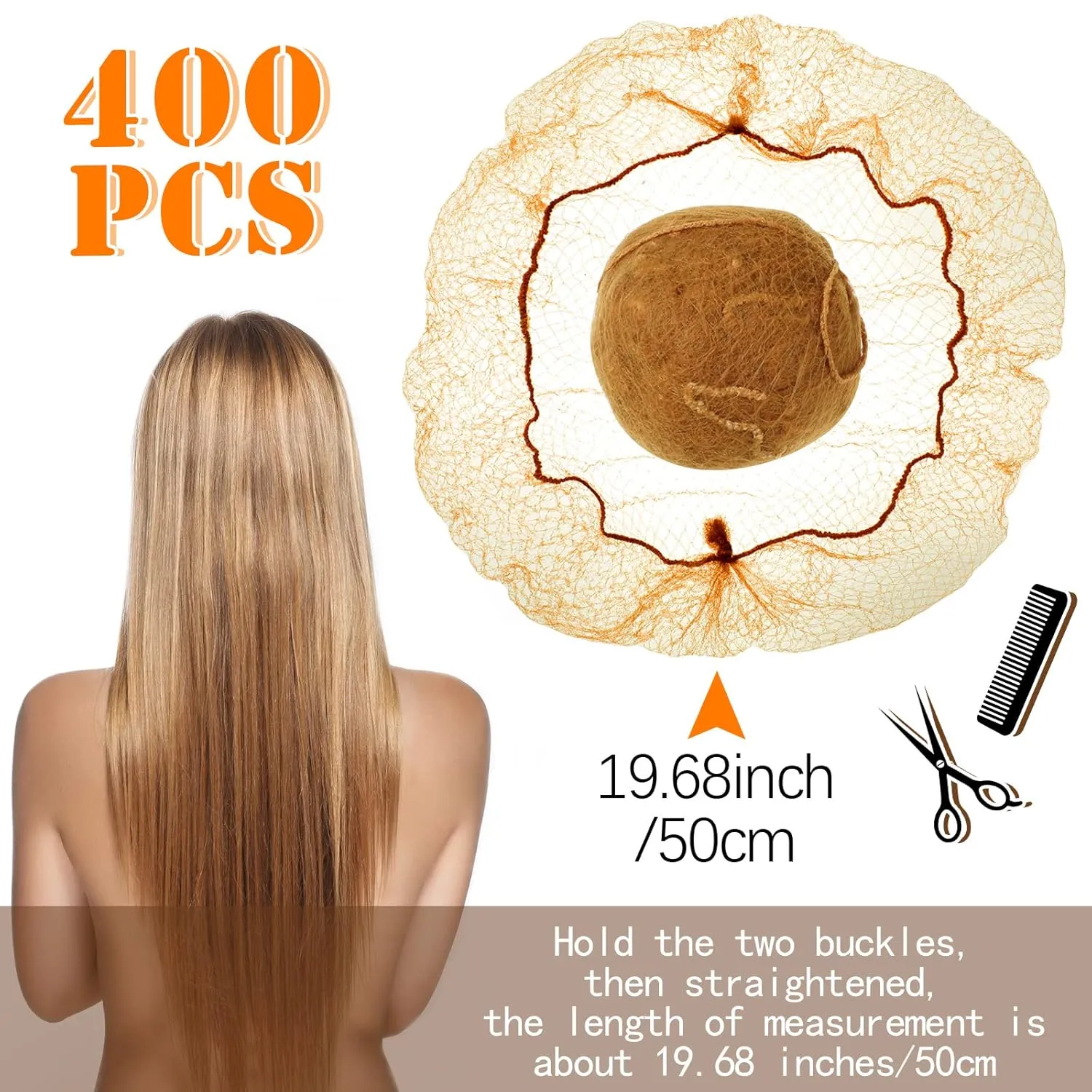 400 Pcs Hair Nets for Women Hair Nets for Food Service Invisible Elastic Edge Mesh 20 Inches Ballet Dance(Light Brown)