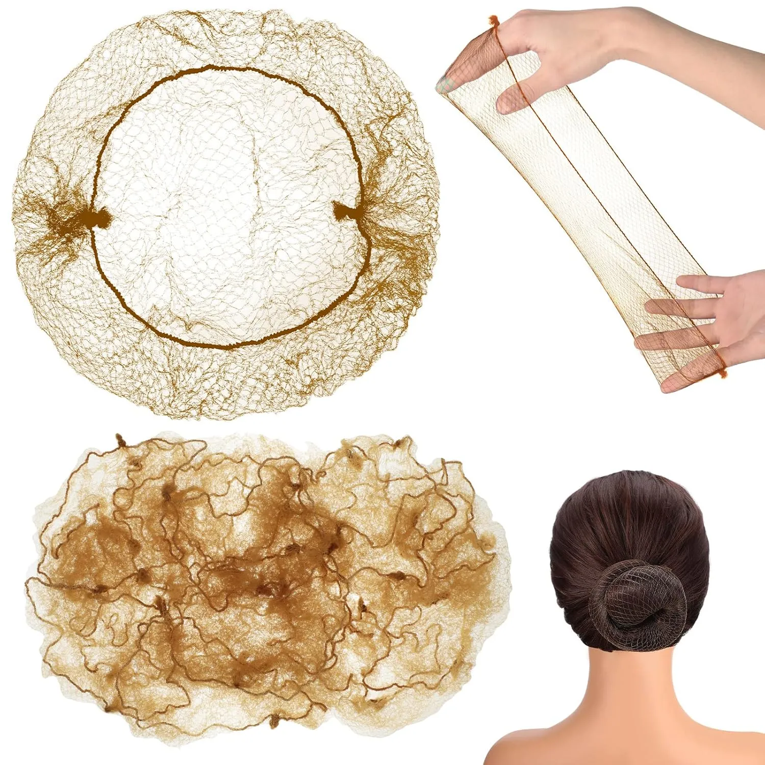 400 Pcs Hair Nets for Women Hair Nets for Food Service Invisible Elastic Edge Mesh 20 Inches Ballet Dance(Light Brown)