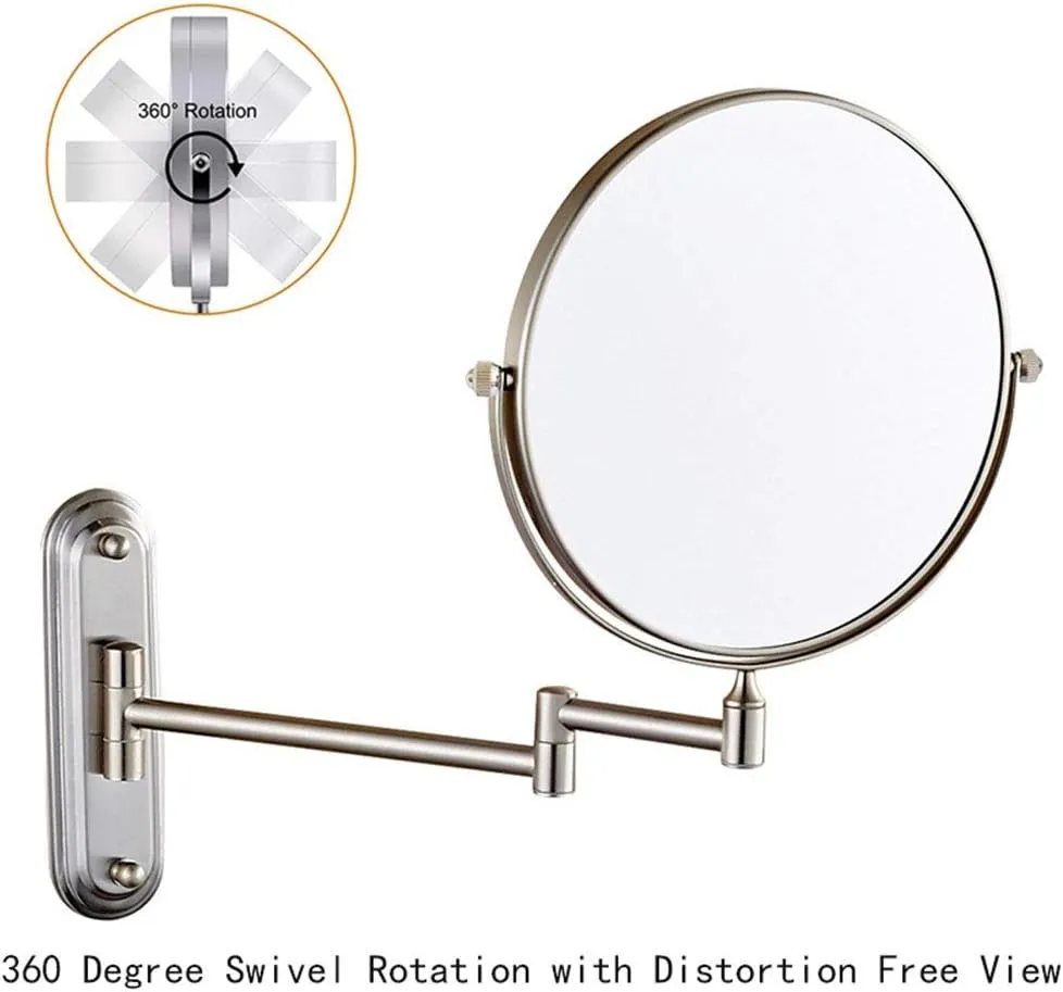 6/8-Inch Wall Mounted Makeup Mirror, Two-Sided Swivel Wall Mount Mirror, 3/5/7/10x Magnification, 360 Degree Swivel(8in,5X)