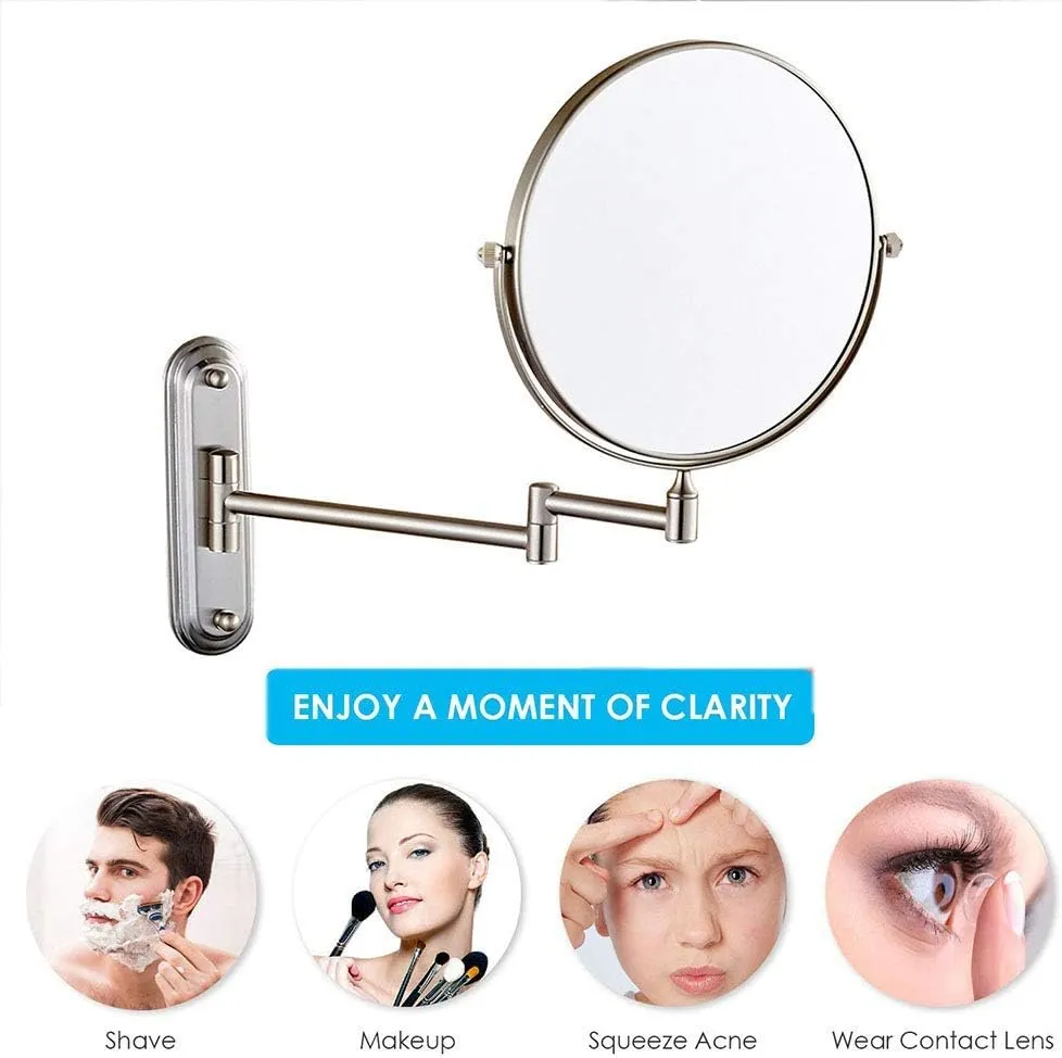 6/8-Inch Wall Mounted Makeup Mirror, Two-Sided Swivel Wall Mount Mirror, 3/5/7/10x Magnification, 360 Degree Swivel(8in,5X)