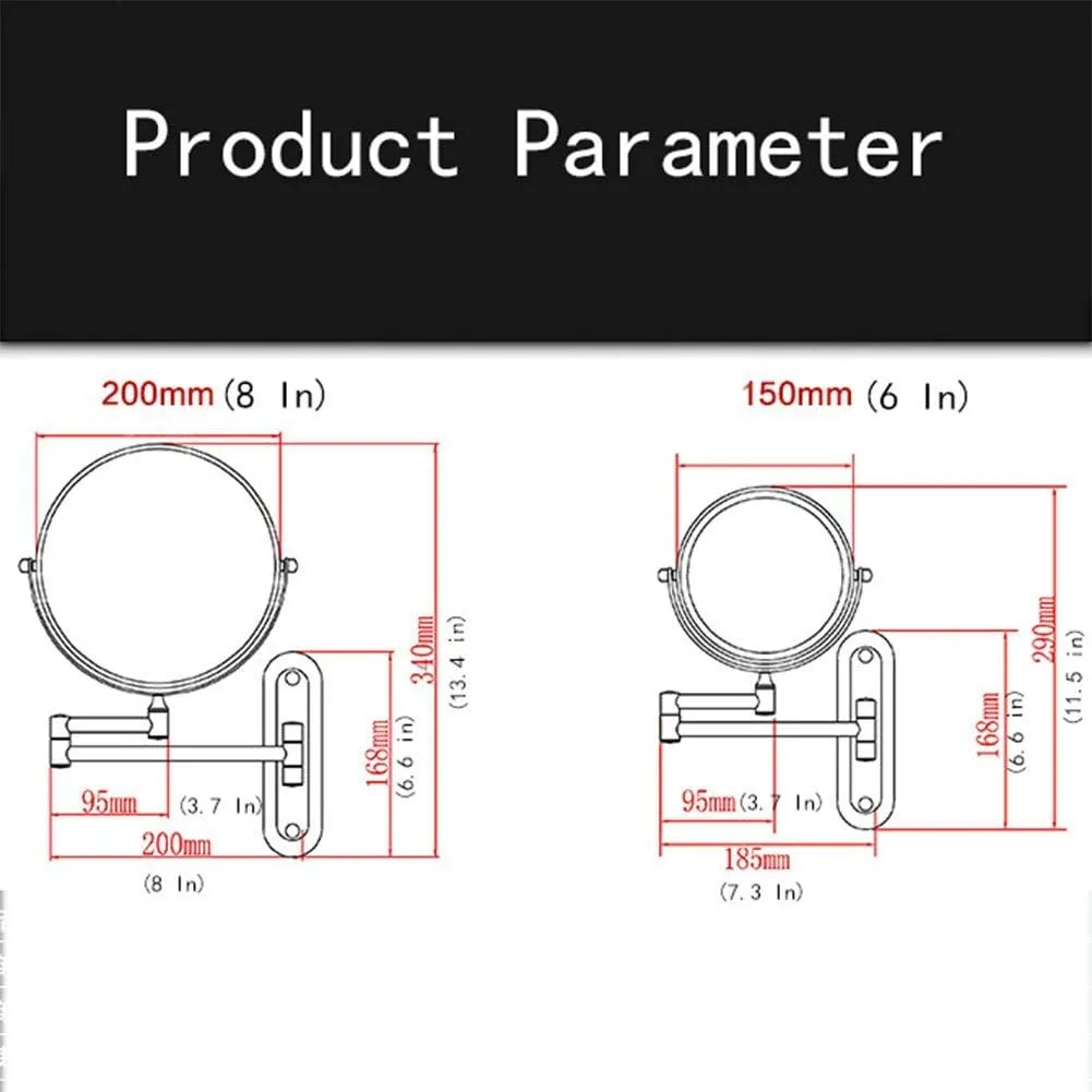 6/8-Inch Wall Mounted Makeup Mirror, Two-Sided Swivel Wall Mount Mirror, 3/5/7/10x Magnification, 360 Degree Swivel(8in,5X)