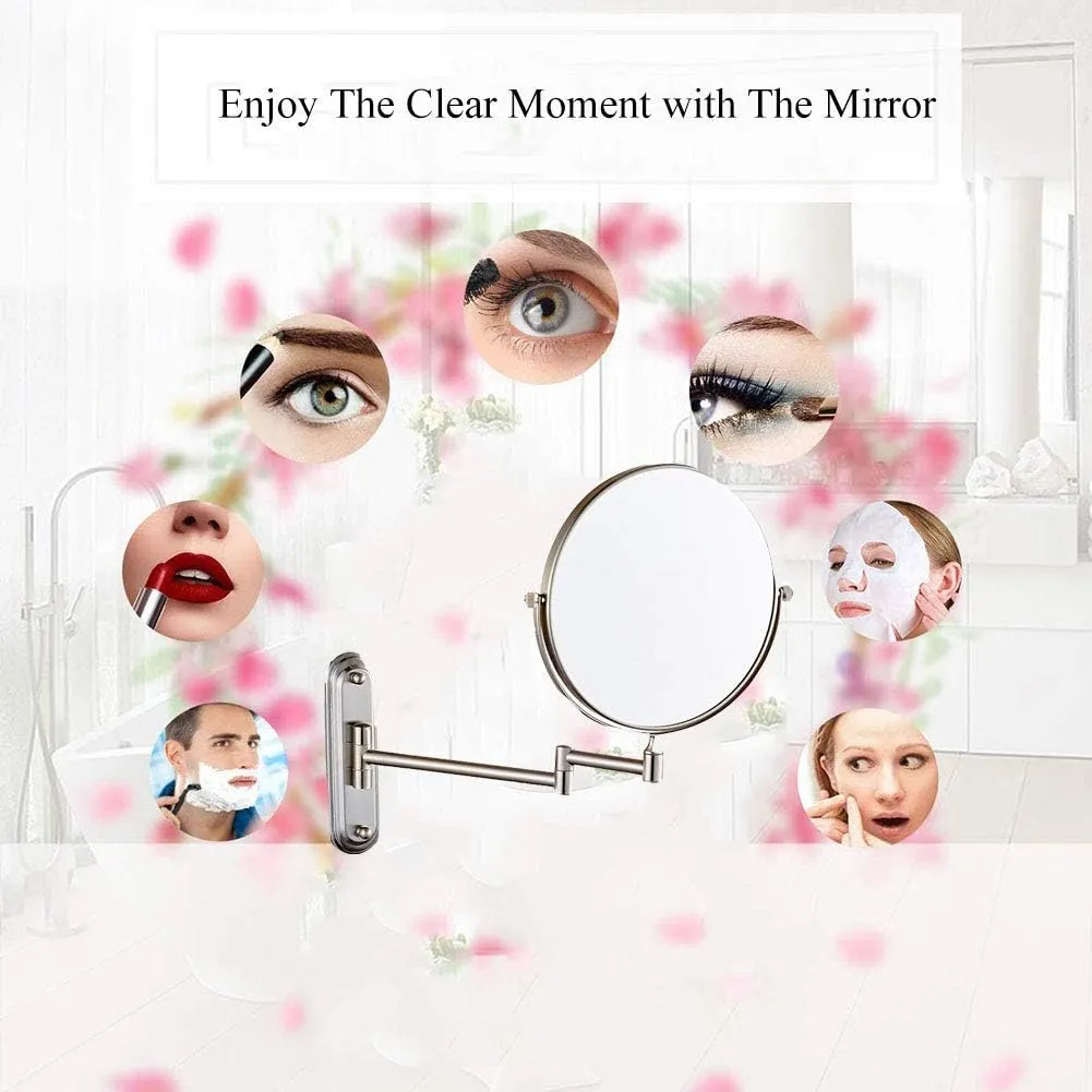 6/8-Inch Wall Mounted Makeup Mirror, Two-Sided Swivel Wall Mount Mirror, 3/5/7/10x Magnification, 360 Degree Swivel(8in,5X)