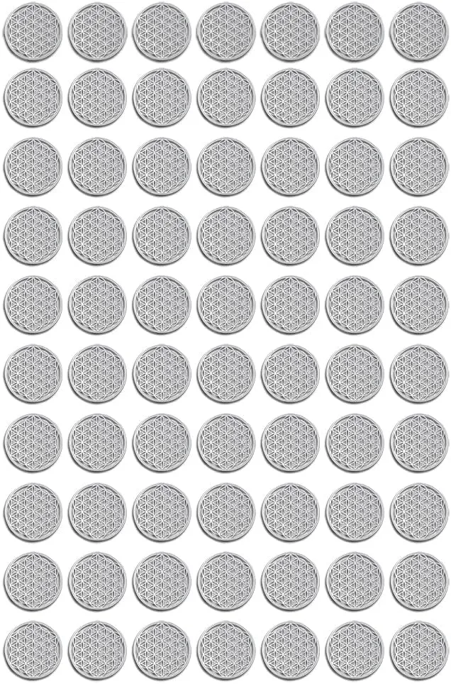 70pcs / Bag Flower of Life Gold Plated Thin Metal Sticker for Stone Crystal, Adhesive Pyramid Sacred Geometry Metal Energy Decor Sticker, Meditation Decor (15mm Diameter, Silver)