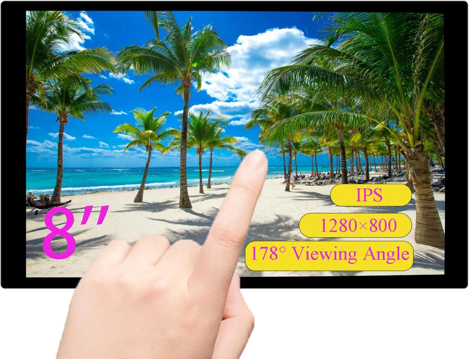 8inch Capacitive Touch Screen 1280 x 800 IPS LCD Display, HDMI Interface, 10-Point Touch, USB Type-C Port, Compatible with Raspberry Pi 5/4B/3B /3B/Raspberry Pi Zero W/Zero 2W/Jetson Nano/PC
