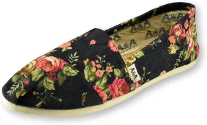 A&A Vegan Women's Floral Black Slip-on Casual Flats Canvas Shoes Alpargatas (Romantic)