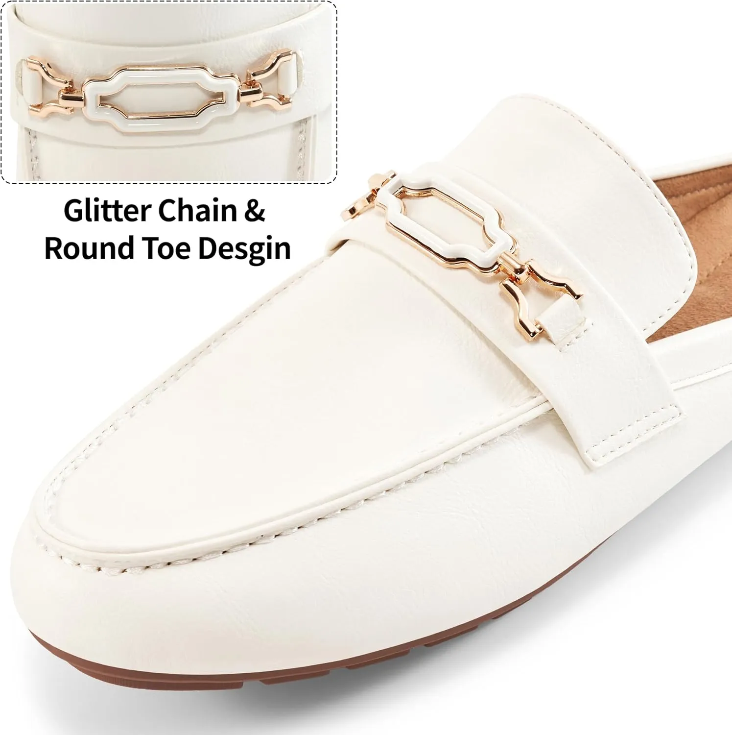 Ablanczoom Mules for Women Flat Shoes: Comfortable Slip on Flats for Womens Mule Metal Chain Backless Loafers Business Casual Shoe