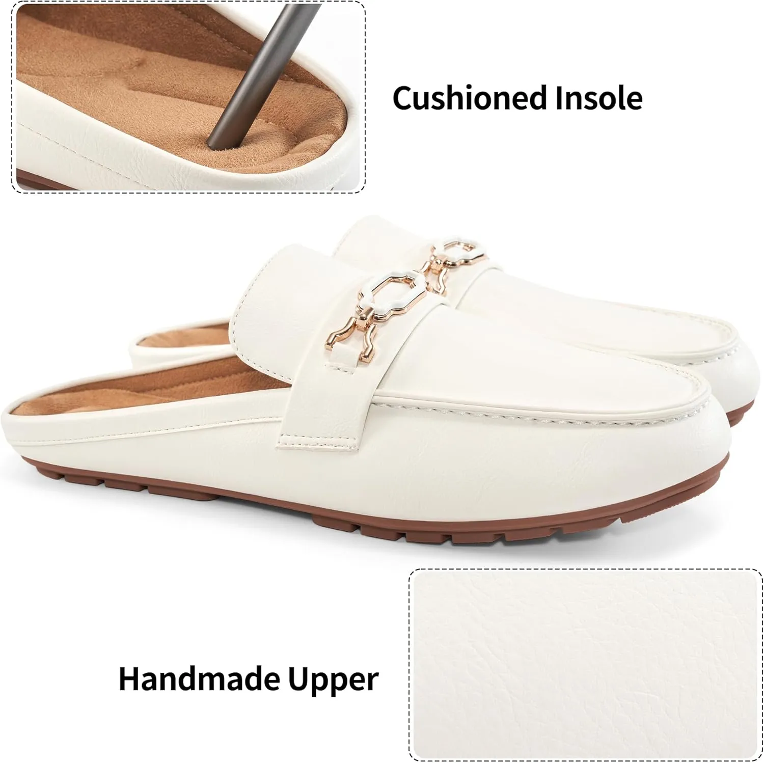 Ablanczoom Mules for Women Flat Shoes: Comfortable Slip on Flats for Womens Mule Metal Chain Backless Loafers Business Casual Shoe