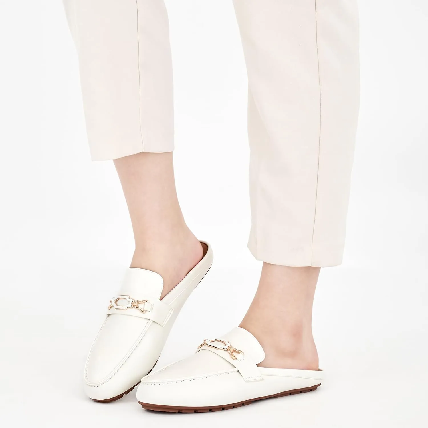 Ablanczoom Mules for Women Flat Shoes: Comfortable Slip on Flats for Womens Mule Metal Chain Backless Loafers Business Casual Shoe