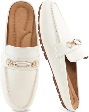 Ablanczoom Mules for Women Flat Shoes: Comfortable Slip on Flats for Womens Mule Metal Chain Backless Loafers Business Casual Shoe