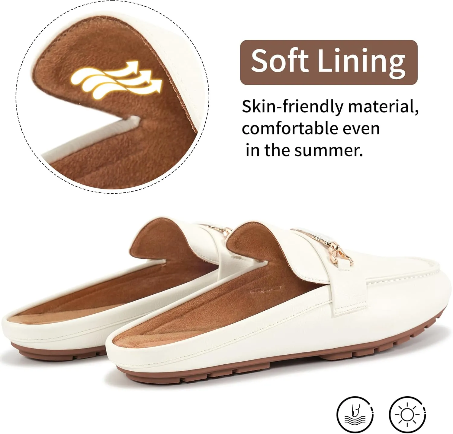 Ablanczoom Mules for Women Flat Shoes: Comfortable Slip on Flats for Womens Mule Metal Chain Backless Loafers Business Casual Shoe