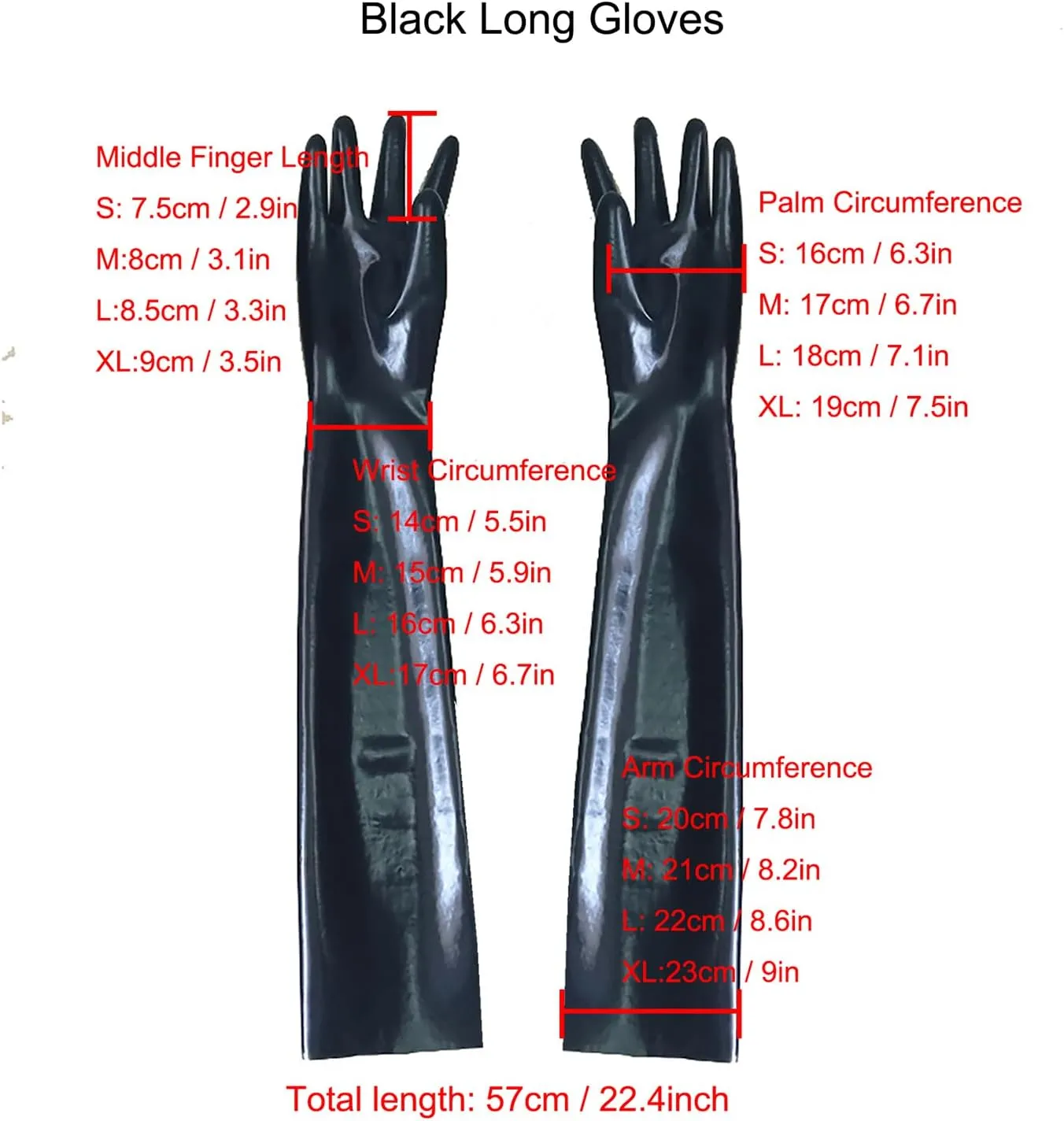 ABWL Black Long Latex Gloves for Women Men,Fetish Natural Rubber Gloves Cosplay Costume Party Clubwear