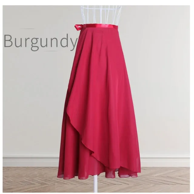 Adults Long Chiffon Ballet Skirts Women Lyrical Soft Ballet Dress Black Burgundy Navy Pink White Ballet Dance Costumes