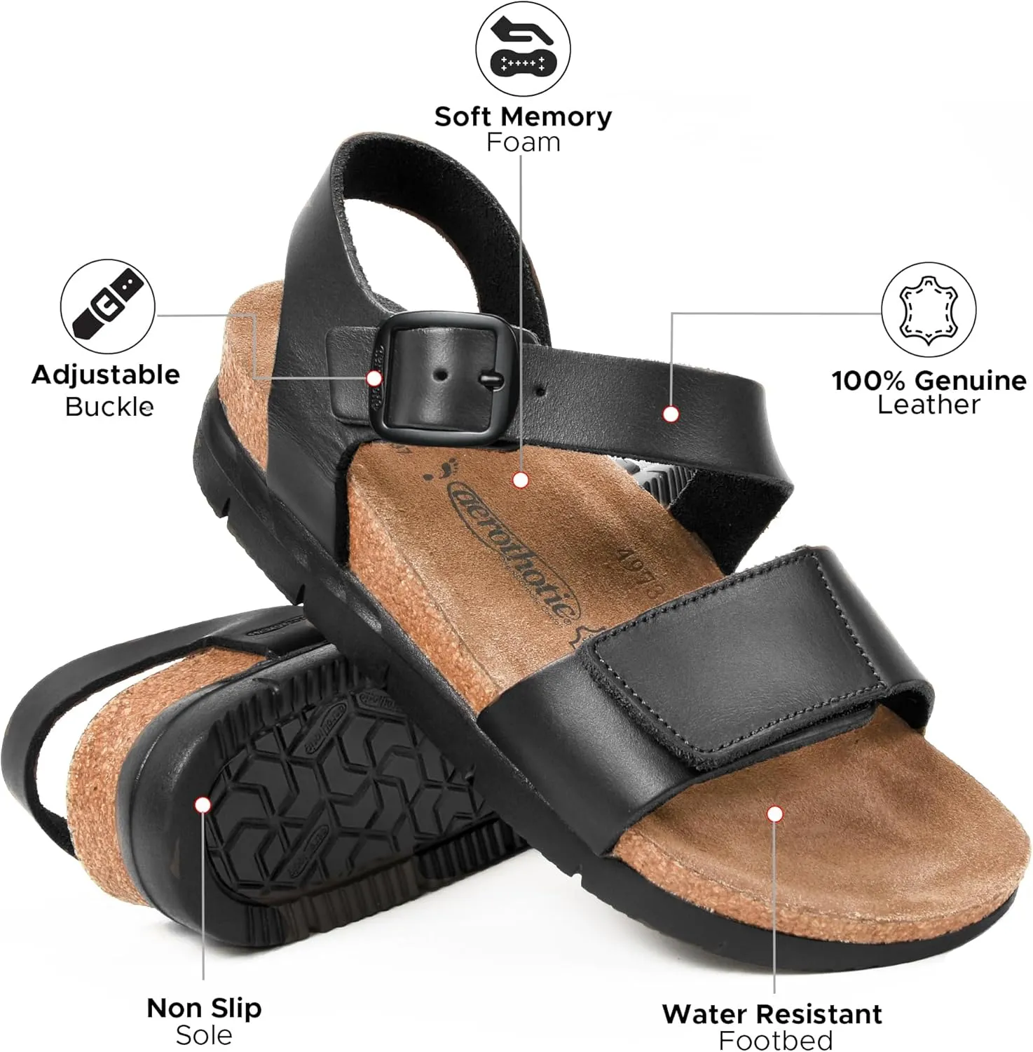 AEROTHOTIC Leather Platform Sandals with Arch Support Comfy Strap with Adjustable Buckle Slingback Open Toe Walking Indoor Outdoor Wedge Sandals for Women