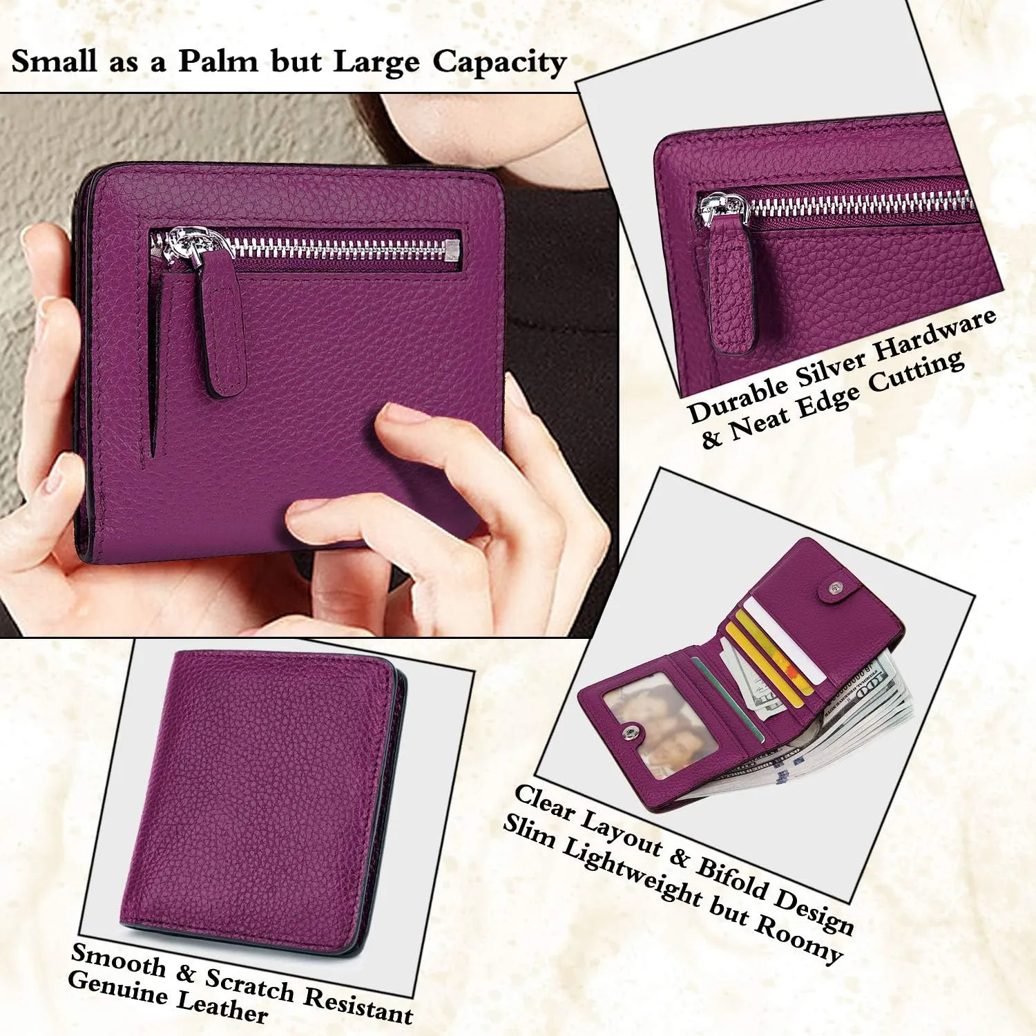 AINIMOER Small Leather Wallet for Women, Ladies Credit Card Holder RFID Blocking Women's Mini Bifold Pocket Purse