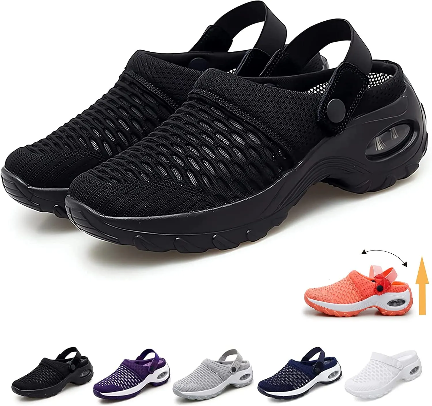 Air Cushion Slip On Shoes, 2023 New Walking Shoes Slip-on Orthopedic Diabetic Sandals, Arch Support Stretch Slippers for Women (8.5, Black)