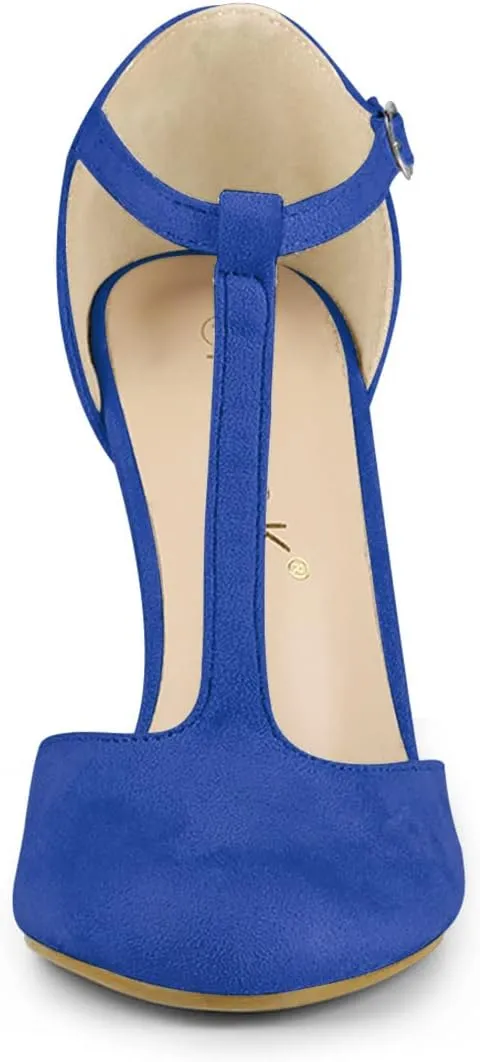 Allegra K Women's Rounded Toe Stiletto Heel T-Strap Dress Pumps