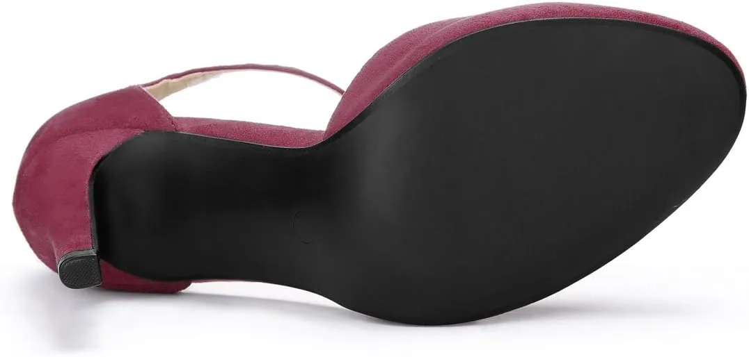 Allegra K Women's Rounded Toe Stiletto Heel T-Strap Dress Pumps