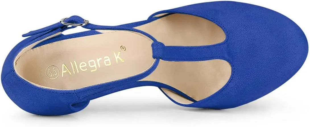 Allegra K Women's Rounded Toe Stiletto Heel T-Strap Dress Pumps