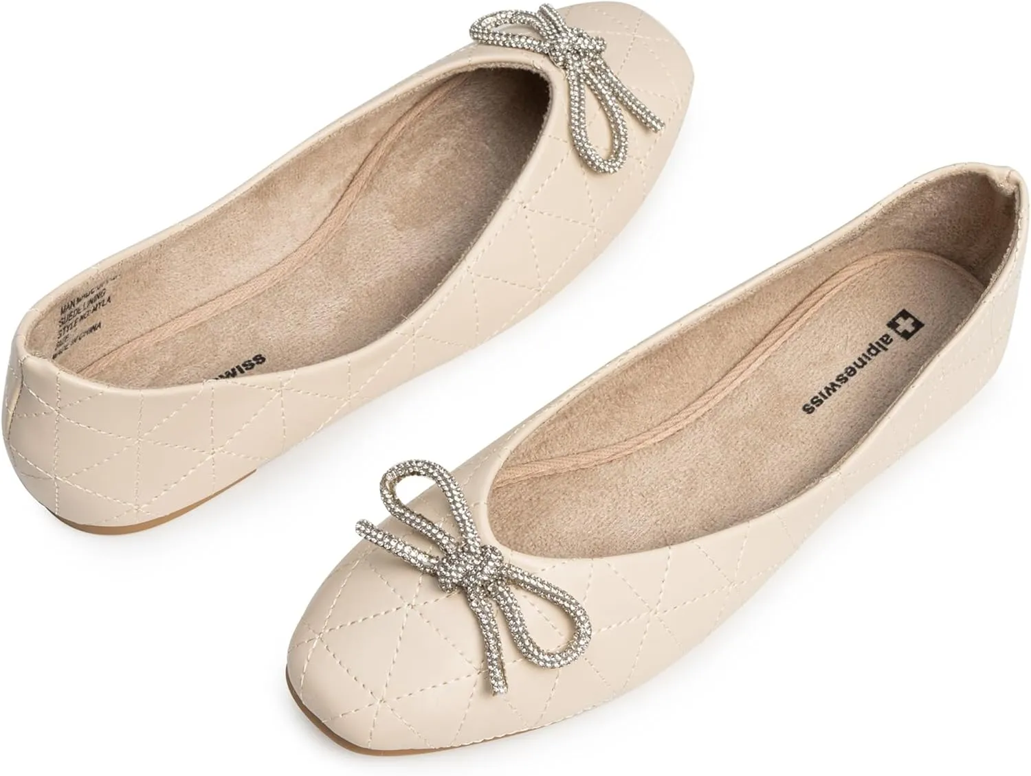 Alpine Swiss Myla Womens Ballet Flats Square Toe Rhinestone Bow Dressy Slip On Shoes