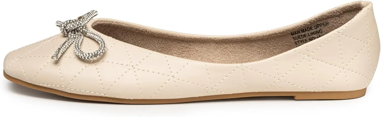 Alpine Swiss Myla Womens Ballet Flats Square Toe Rhinestone Bow Dressy Slip On Shoes