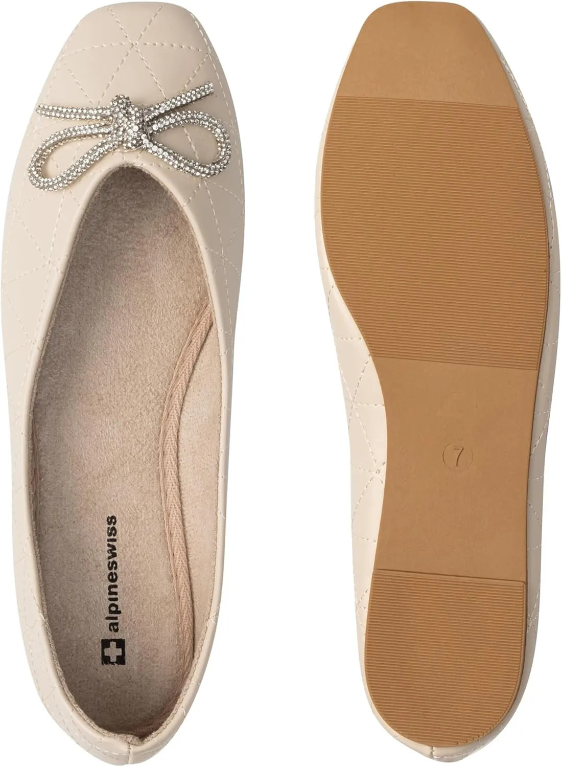 Alpine Swiss Myla Womens Ballet Flats Square Toe Rhinestone Bow Dressy Slip On Shoes