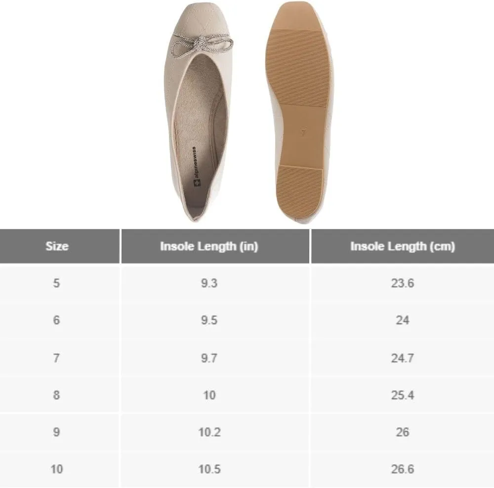 Alpine Swiss Myla Womens Ballet Flats Square Toe Rhinestone Bow Dressy Slip On Shoes