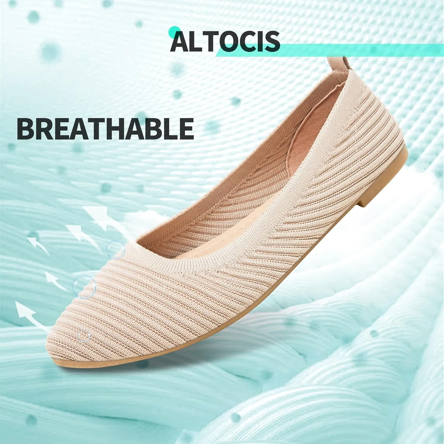 ALTOCIS Womens Knit Ballet Flats Ladies Comfortable Pointed-Toe Dressy Shoes Casual Soft Flat Shoes Ballerina Walking Flats Shoes