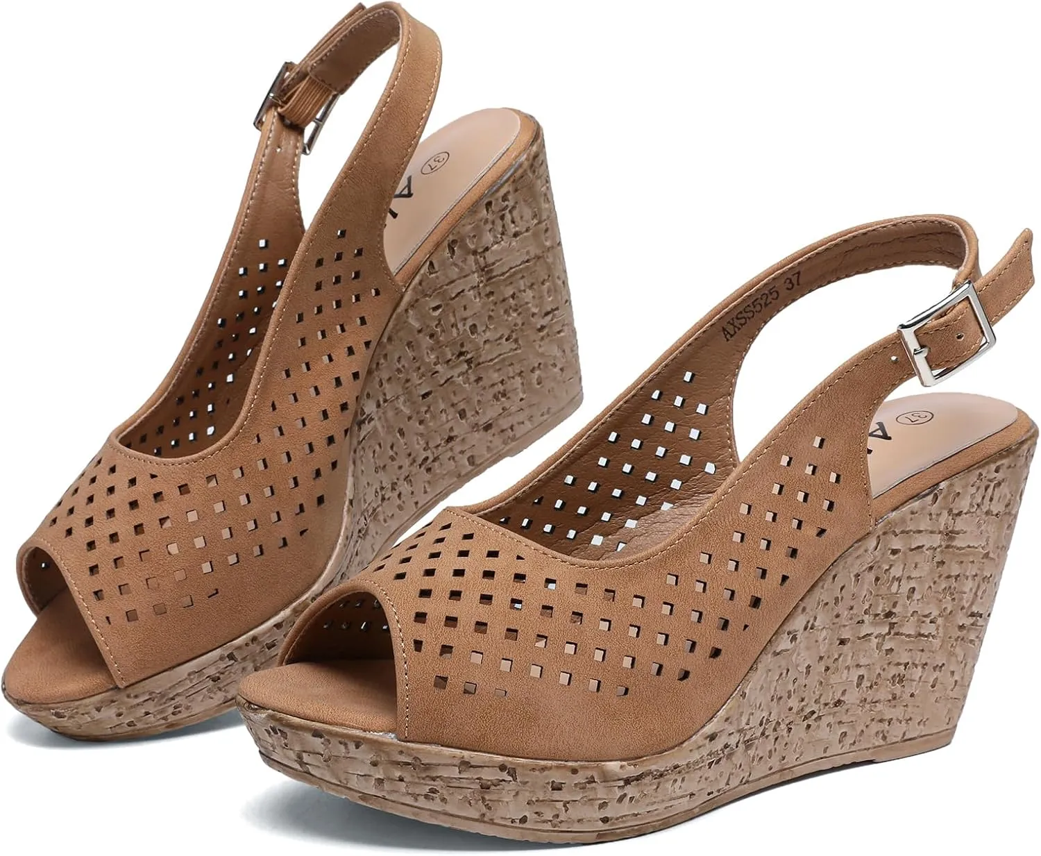 Altxic Women's Comfy Casual Peep Toe Hollow Out Adjustable Buckle Strap Slingback Dressy Platform Wedge Sandals