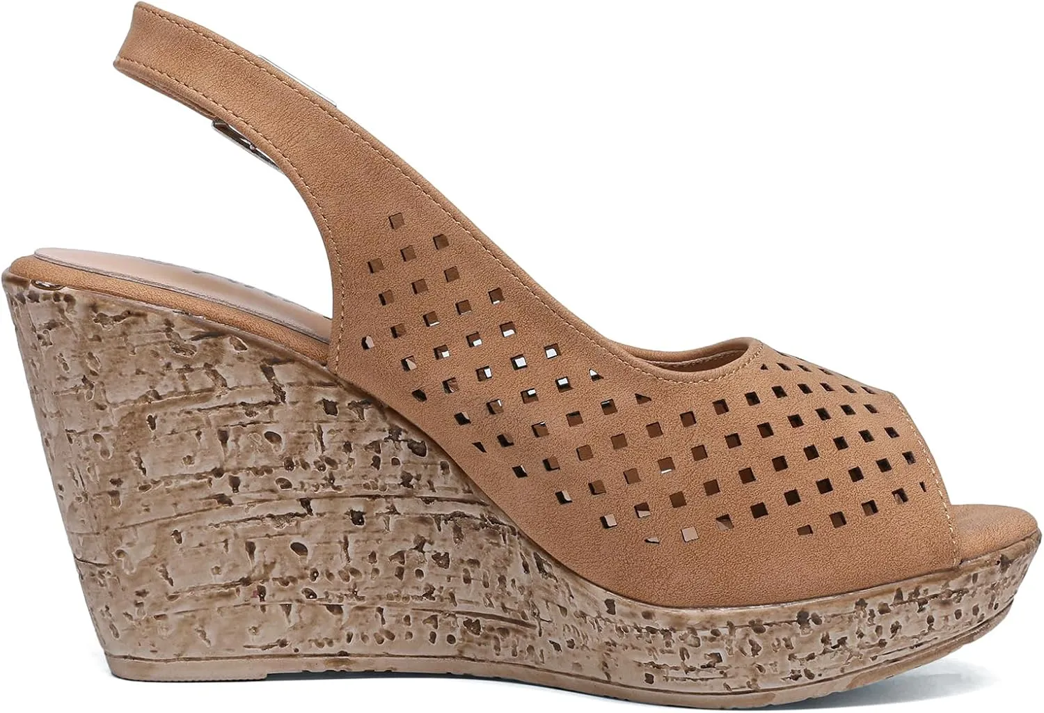Altxic Women's Comfy Casual Peep Toe Hollow Out Adjustable Buckle Strap Slingback Dressy Platform Wedge Sandals