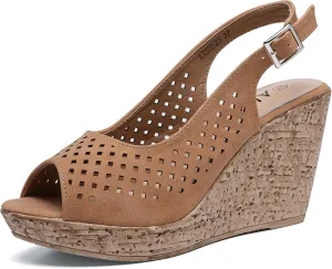Altxic Women's Comfy Casual Peep Toe Hollow Out Adjustable Buckle Strap Slingback Dressy Platform Wedge Sandals