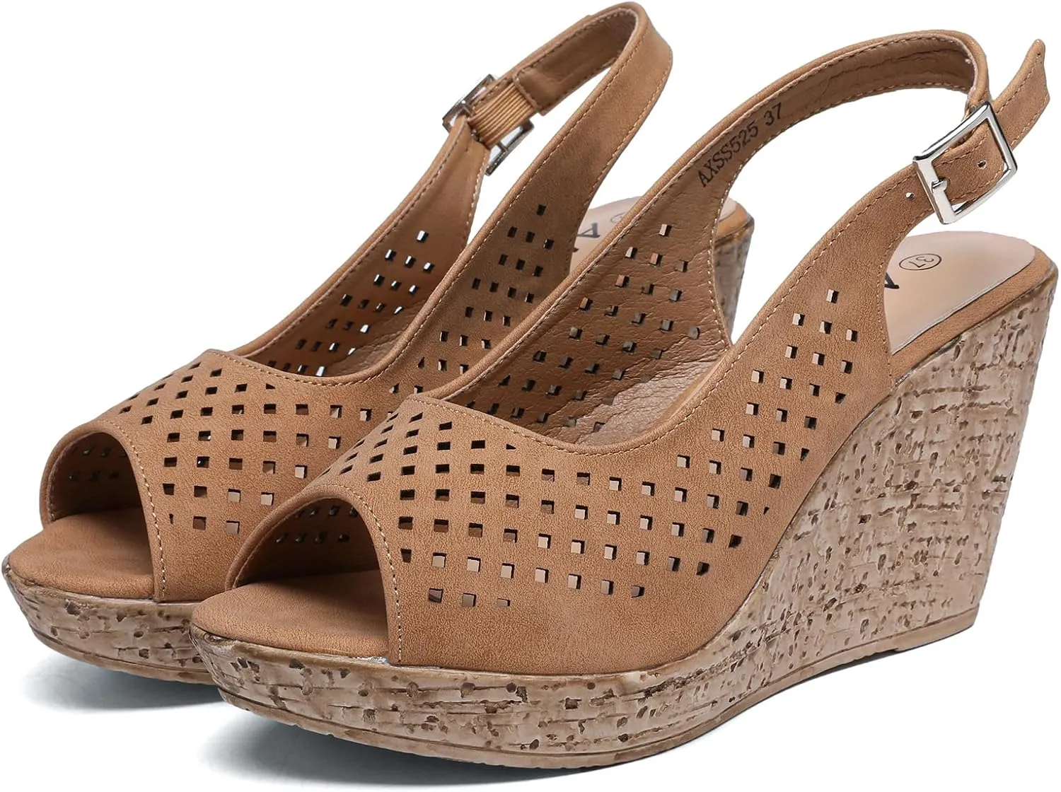 Altxic Women's Comfy Casual Peep Toe Hollow Out Adjustable Buckle Strap Slingback Dressy Platform Wedge Sandals