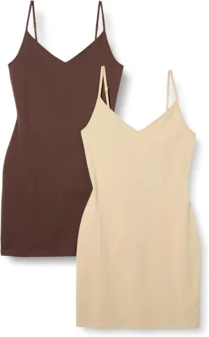 Amazon Essentials Women's Slim Fit Cotton Layering Slip Dress, Pack of 2