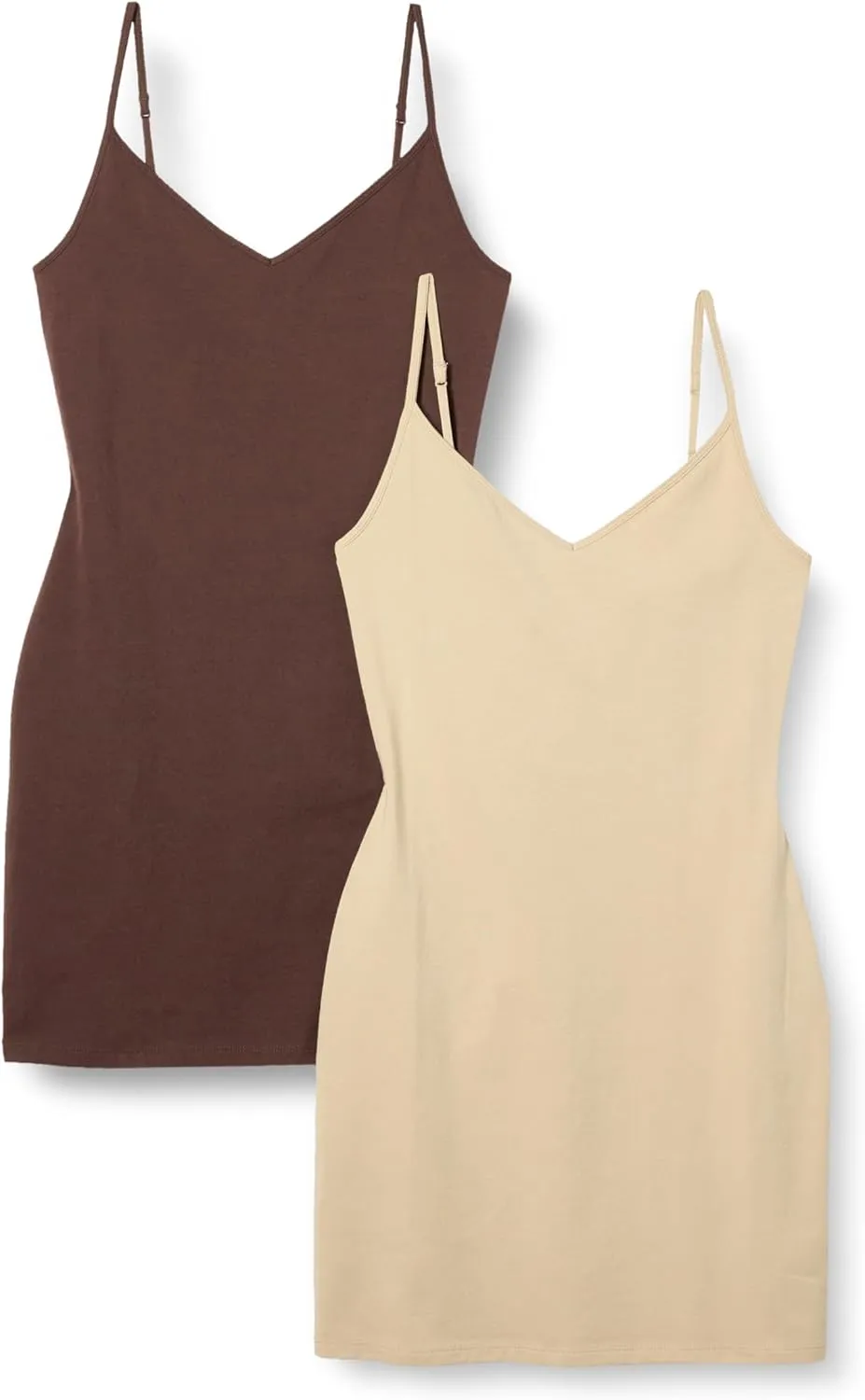 Amazon Essentials Women's Slim Fit Cotton Layering Slip Dress, Pack of 2