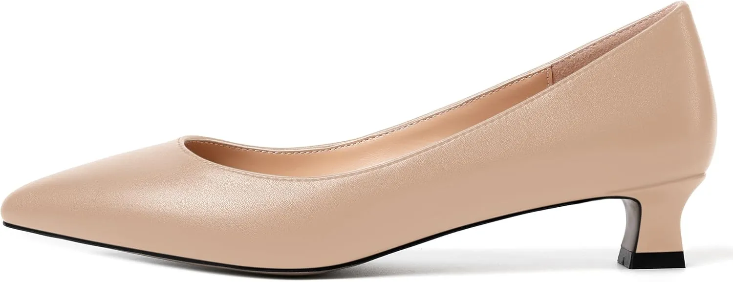 AMBELIGHT Womens Slip On Solid Casual Pointed Toe Office Suede Kitten Low Heel Pumps Shoes 1.5 Inch