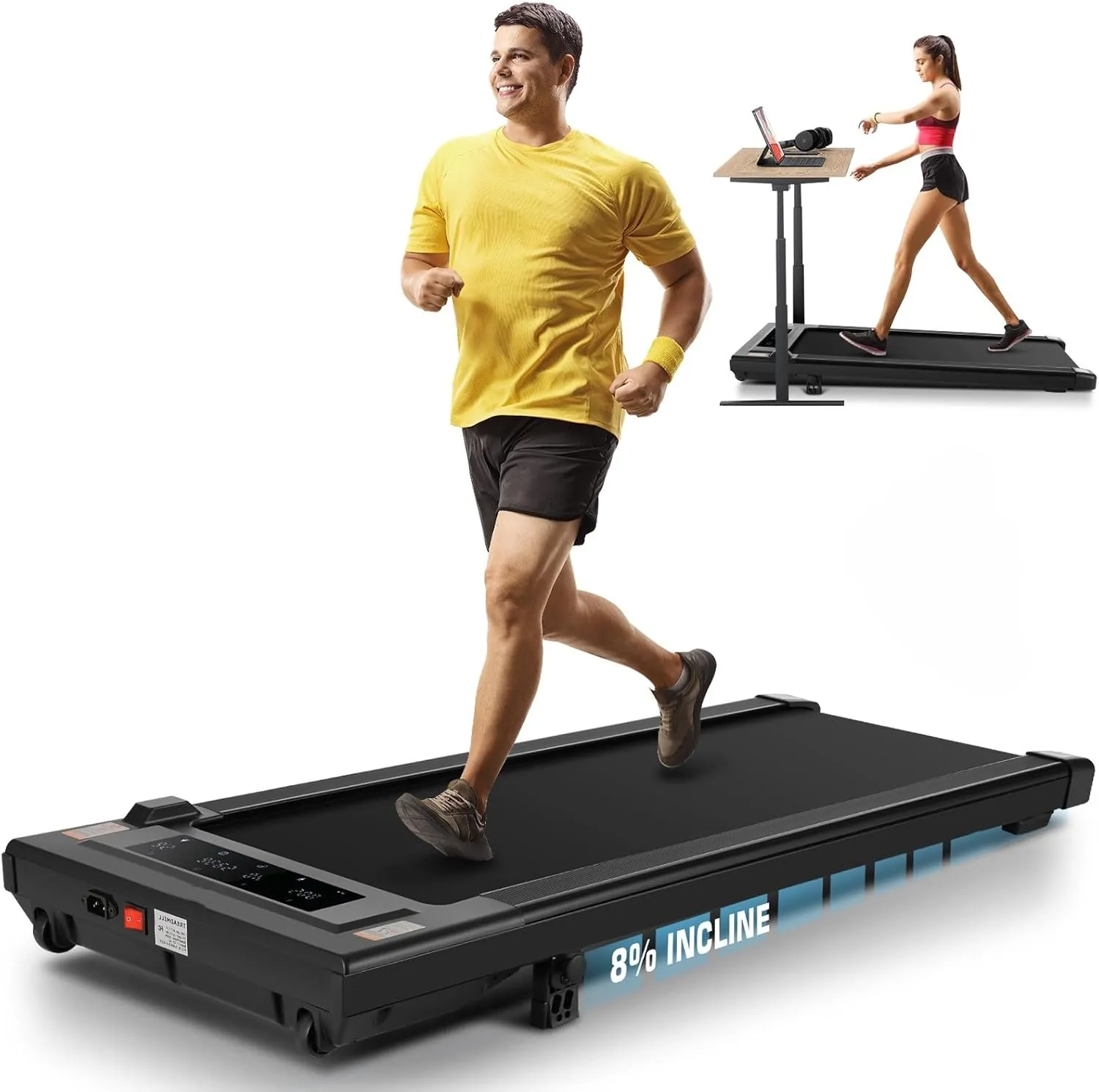 ANCHEER Walking Pad with 8% Incline, 2 in 1 Under Desk Treadmill 2.5HP Compact Running Machine with Remote Control, 300lbs Weight Capacity for Home/Gym/Office,Ultra-Quiet, Installation-Free