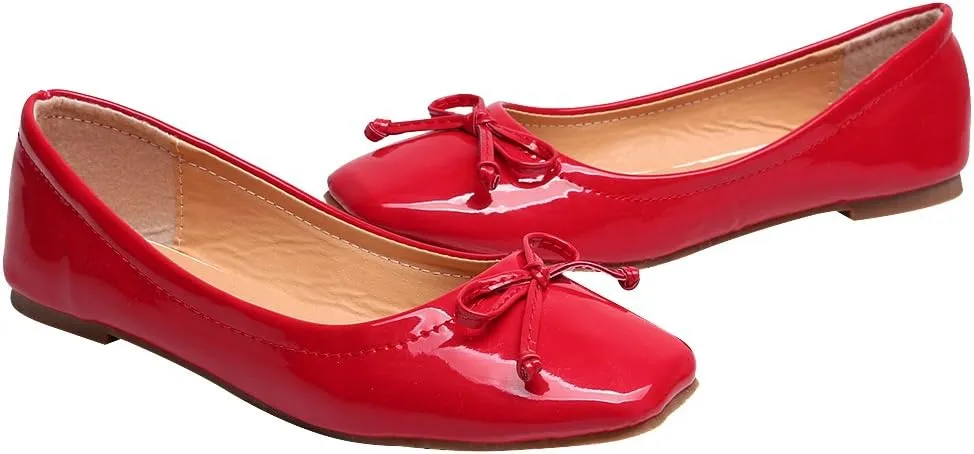 ANUFER Women Lovely Bow Tie Ballerinas Comfy Square Toe Ballet Flats Slippers Pumps Dolly Shoes