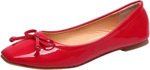 ANUFER Women Lovely Bow Tie Ballerinas Comfy Square Toe Ballet Flats Slippers Pumps Dolly Shoes