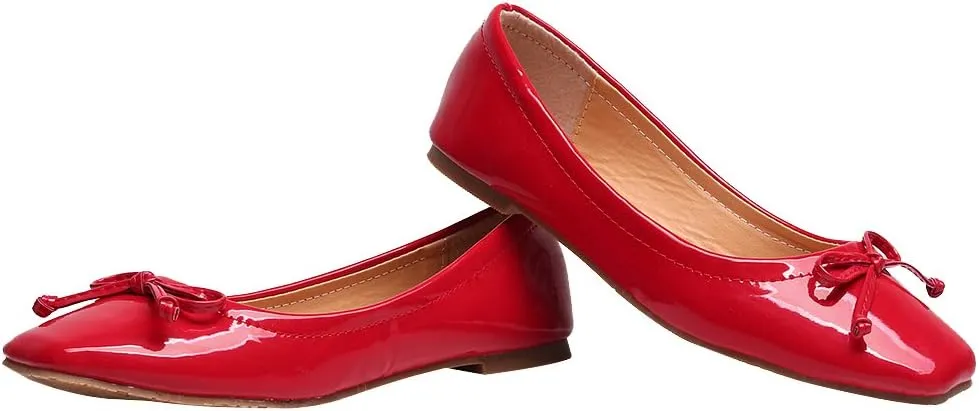 ANUFER Women Lovely Bow Tie Ballerinas Comfy Square Toe Ballet Flats Slippers Pumps Dolly Shoes