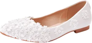 ANUFER Womens Elegant Pointed Toe Flower Lace Pearls Bridal Shoes Pumps Soft Sole Ballet Flats