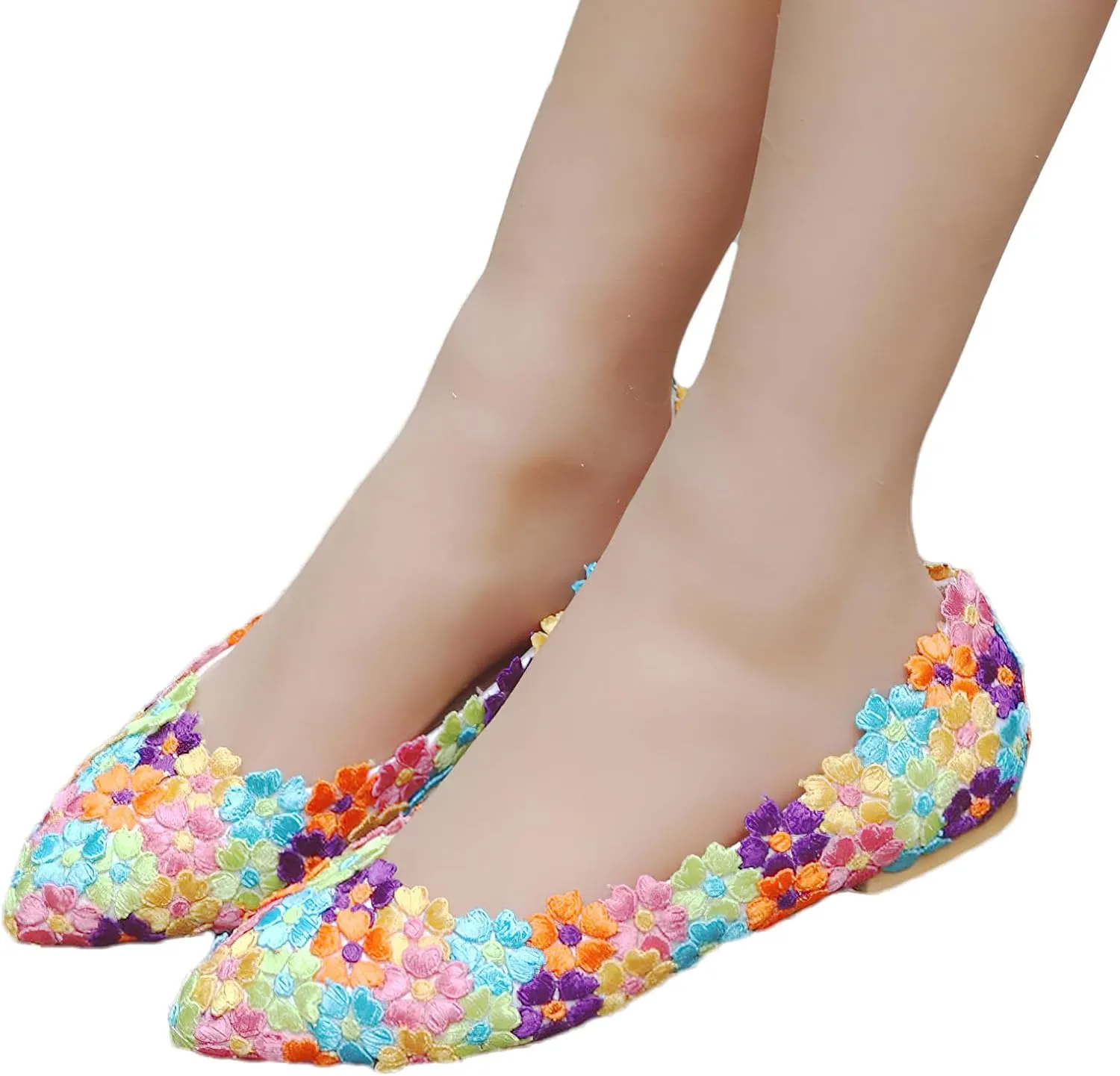 ANUFER Womens Elegant Pointed Toe Flower Lace Pearls Bridal Shoes Pumps Soft Sole Ballet Flats