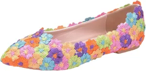 ANUFER Womens Elegant Pointed Toe Flower Lace Pearls Bridal Shoes Pumps Soft Sole Ballet Flats