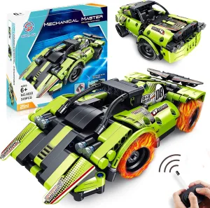 AOKESI STEM Building Toys for Kids, 335 Piece Building Kit 2 in 1 Remote Control Racing Car Snap Together Engineering Kits Early Learning Race car Building Blocks Best Gift for 6＋Years Boy Girl Adult