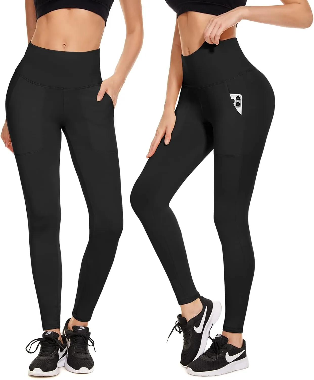 Aoliks Leggings with Pockets for Women - Yoga Pants with Pockets,Soft High Waist Tummy Control Non See Through Workout Pants