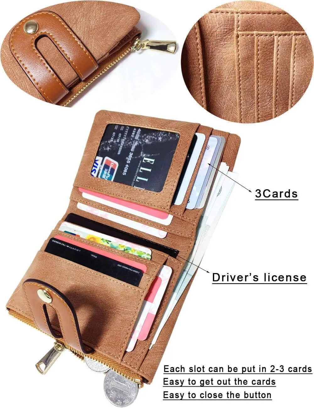 AOXONEL Women's Rfid Small Bifold Leather Wallet Ladies Mini Zipper Coin Purse id card Pocket,Slim Compact Thin